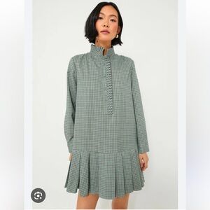 NWT Green Tuckernuck Checkered Dress with Pleated Hem (Palladian Check Tate)